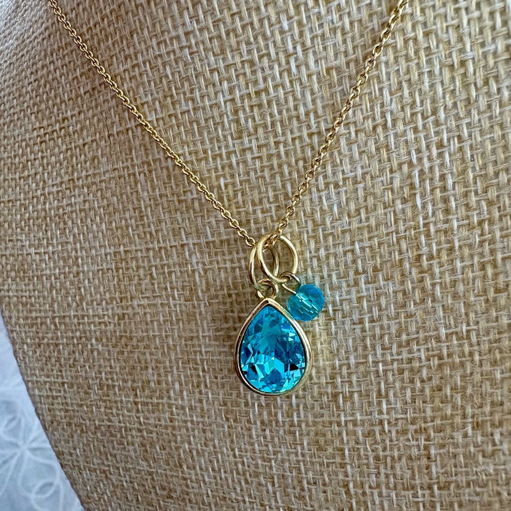 Fifth Avenue TeardropAquarium and Gold Chain Necklace and Blue Crystal Pendant